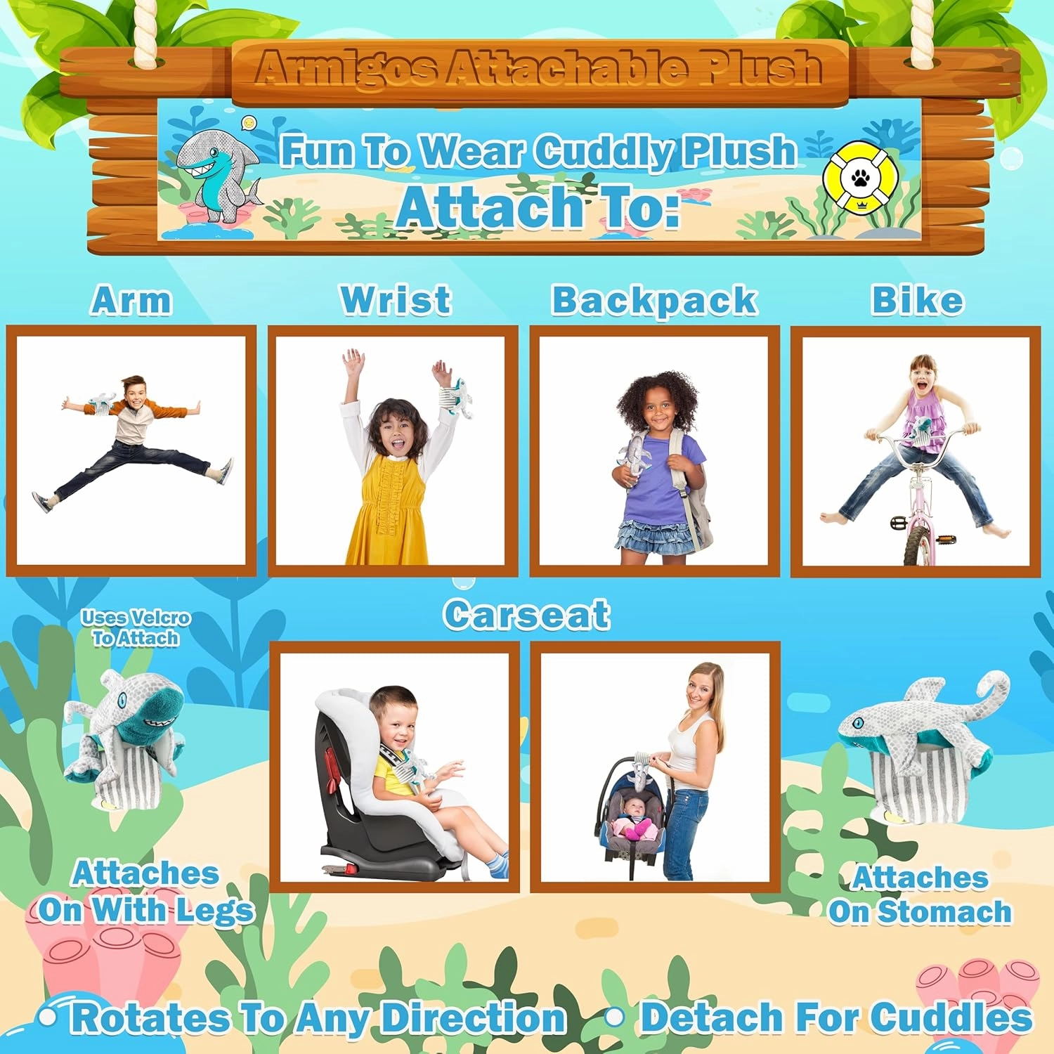 Stuffed Animal, Plush Toys, Lizard & Shark Plush Hybrid, Attaches to Armband, Safer Alternative to Animal Slap Bracelet, (Squirt)