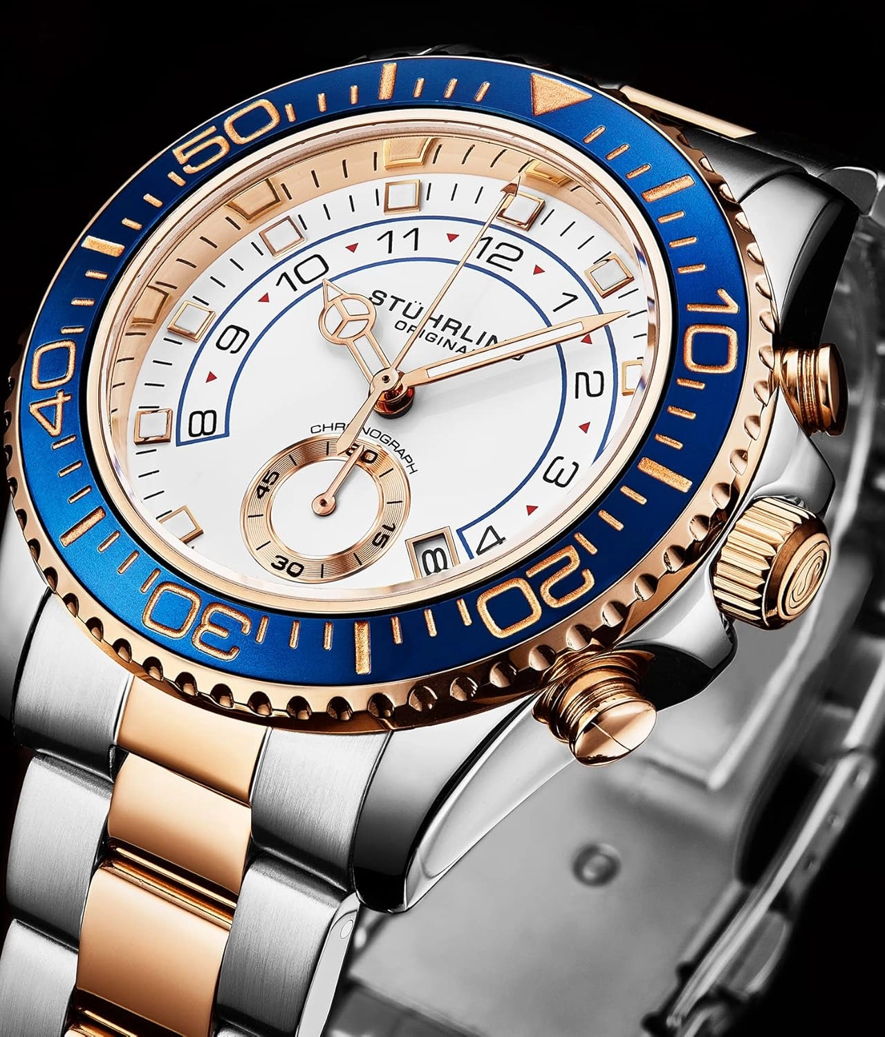 Stührling Original Men's Chronograph Dive Watch with Stainless Steel Bracelet Quickset Date Screw Down Crown Water Resistant up to 10 ATM