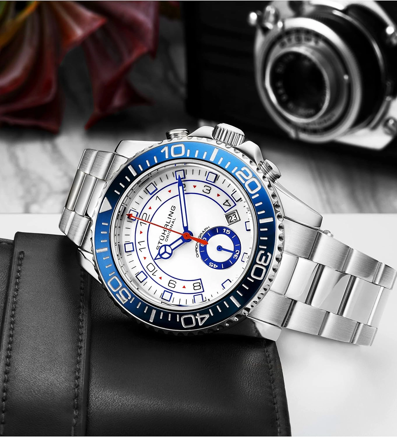 Stührling Original Men's Chronograph Dive Watch with Stainless Steel Bracelet Quickset Date Screw Down Crown Water Resistant up to 10 ATM
