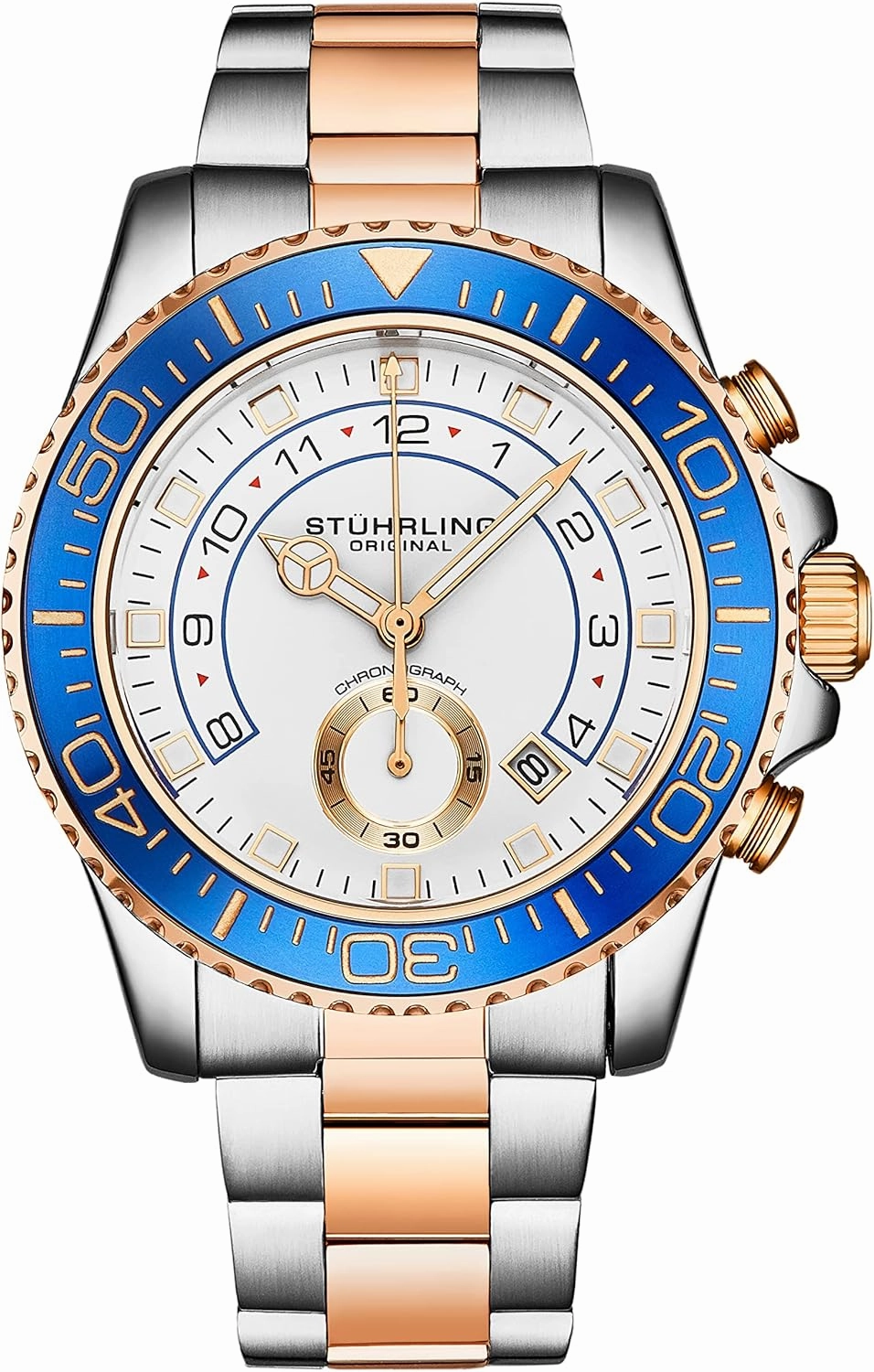 Stührling Original Men's Chronograph Dive Watch with Stainless Steel Bracelet Quickset Date Screw Down Crown Water Resistant up to 10 ATM