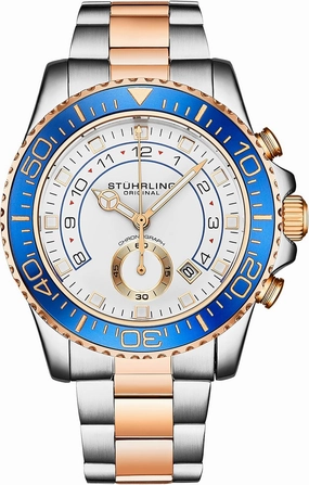 Stührling Original Men's Chronograph Dive Watch with Stainless Steel Bracelet Quickset Date Screw Down Crown Water Resistant up to 10 ATM