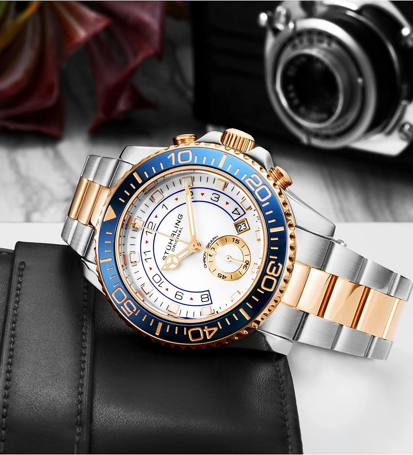 Stührling Original Men's Chronograph Dive Watch with Stainless Steel Bracelet Quickset Date Screw Down Crown Water Resistant up to 10 ATM
