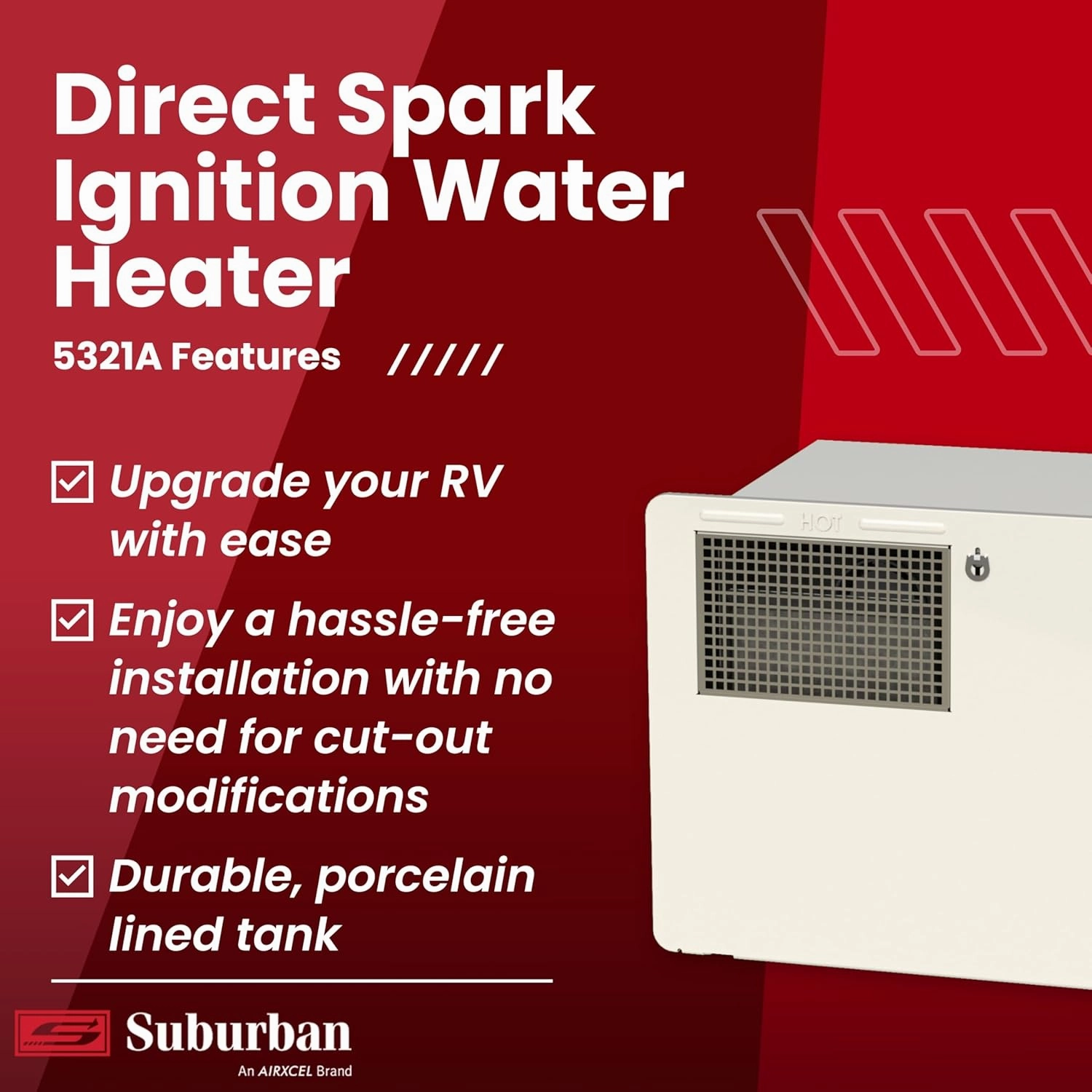 Suburban Advantage Direct Fit 6 Gallon Steel Tank Water Heater SAW6DE, Direct Spark Ignition (DSI), LP Gas and Incoloy Electric Element, RV Instant Hot Water, Long Lasting (5321A)
