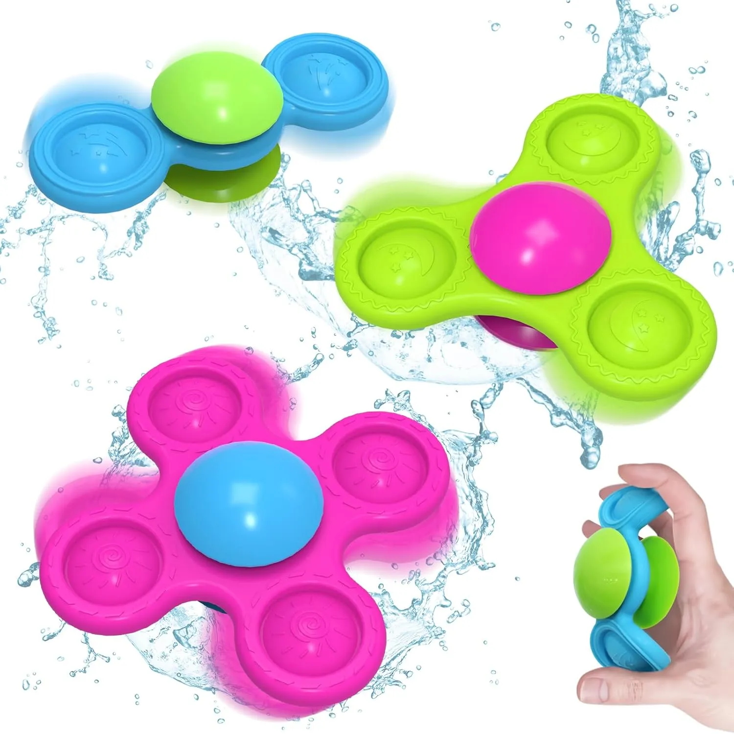 Suction Spinner Toys for Babies Silicone Baby Bath Toys for Kids Ages 1-3 Boy Girl Gift,Pop Spinner Sensory Toy for Baby Infant Suction Cup Toddler Travel Toy,Easter Basket Essentials