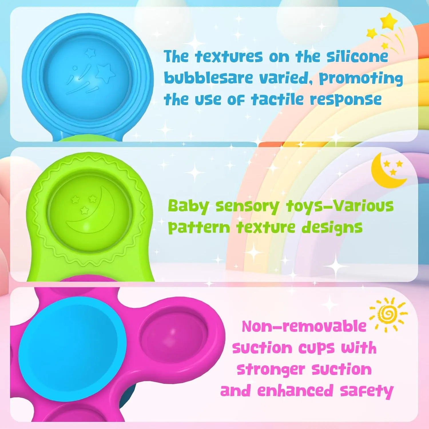 Suction Spinner Toys for Babies Silicone Baby Bath Toys for Kids Ages 1-3 Boy Girl Gift,Pop Spinner Sensory Toy for Baby Infant Suction Cup Toddler Travel Toy,Easter Basket Essentials
