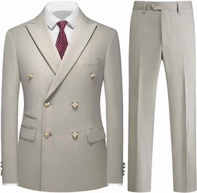 Suit for Men Solid Double Breasted 2 Piece Tuxedo Set Regular Fit Peak Lapels Jacket and Pants