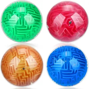 Sumind 4 Pcs 3D Puzzle Maze Ball Magic Brain Teasers Games Memory Sequential Gravity Maze Cube Ball Sphere Educational Puzzle Toys for Adults Teens Hard Challenges(Blue, Green, Rose Red, Gold)
