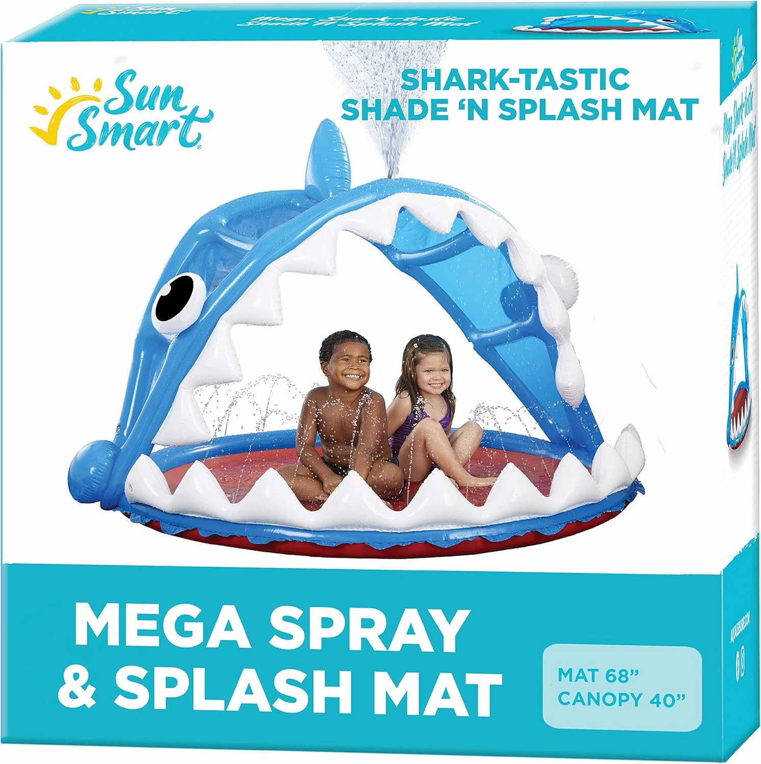 SunSmart 68" Shark MEGA Spray Water Sprinkler for Kids, Inflatable Sprinkler Splash Pad, Over 200% Spray, Outdoor Toy
