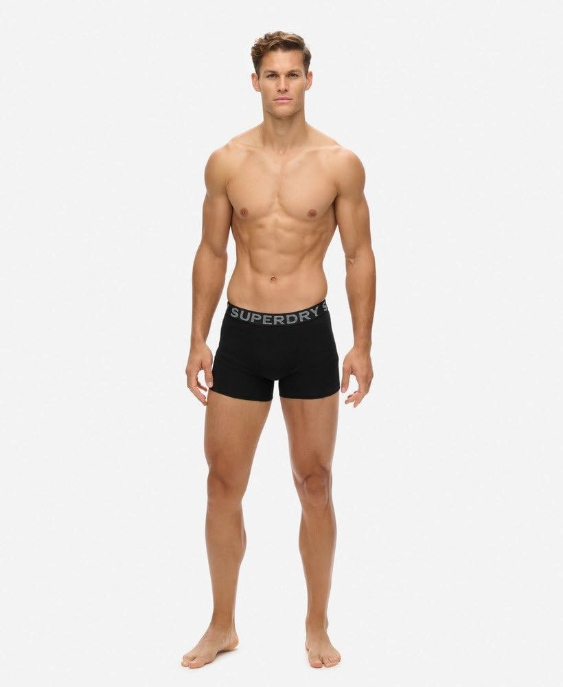 Superdry Men's 3 Pack Organic Cotton Boxer Briefs, Black/Orange