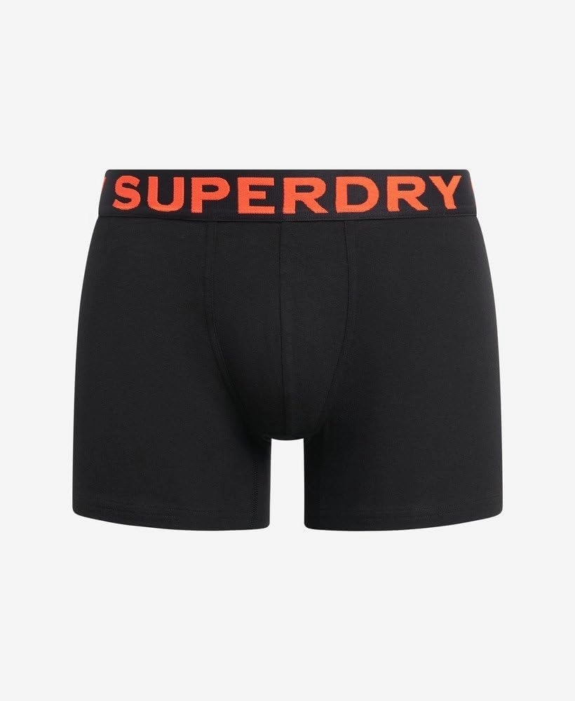 Superdry Men's 3 Pack Organic Cotton Boxer Briefs, Black/Orange