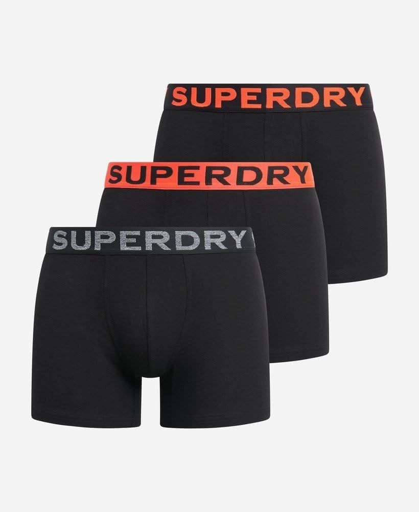 Superdry Men's 3 Pack Organic Cotton Boxer Briefs, Black/Orange