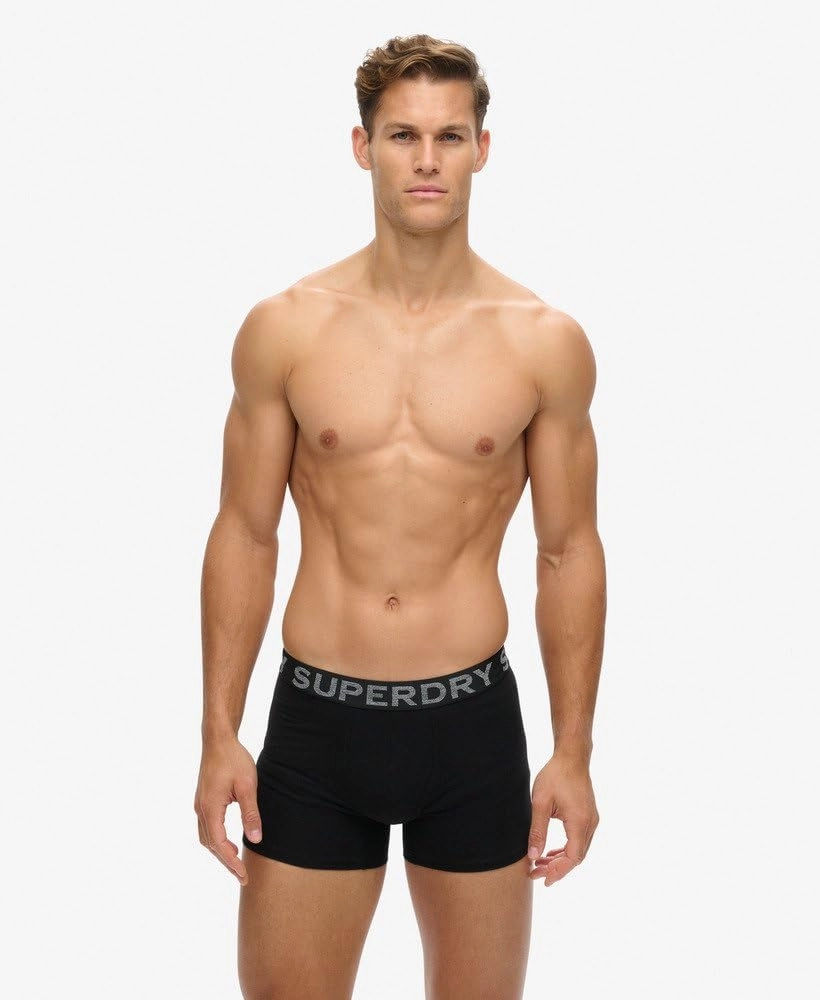 Superdry Men's 3 Pack Organic Cotton Boxer Briefs, Black/Orange