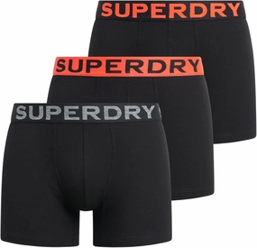 Superdry Men's 3 Pack Organic Cotton Boxer Briefs, Black/Orange