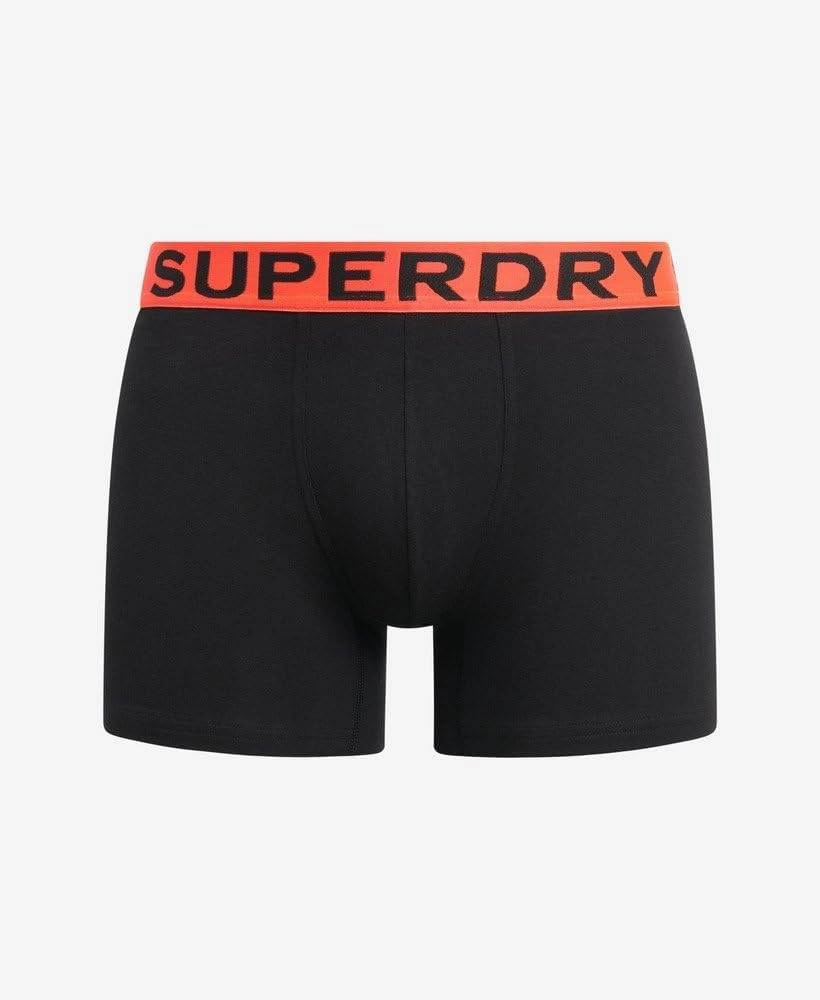 Superdry Men's 3 Pack Organic Cotton Boxer Briefs, Black/Orange