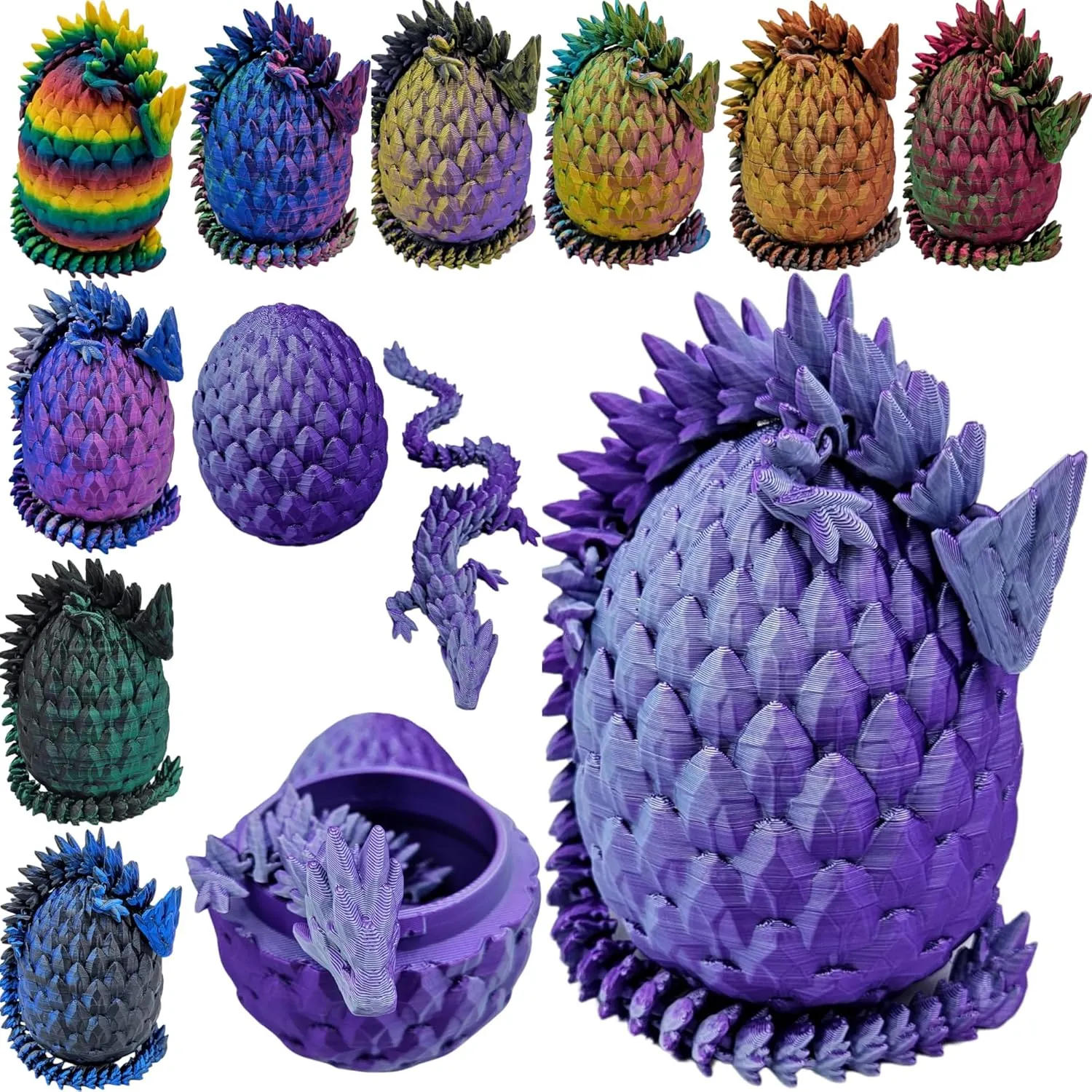 Surprise Dragon Egg Articulating Gemstone Dragon Fidget Figurine - 3D Printed Dragons Flexible ADHD, Autism, Relief Anxiety - Articulated Joints (Purple Mint Silk)