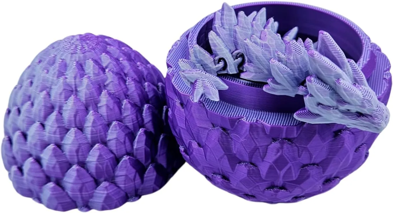 Surprise Dragon Egg Articulating Gemstone Dragon Fidget Figurine - 3D Printed Dragons Flexible ADHD, Autism, Relief Anxiety - Articulated Joints (Purple Mint Silk)
