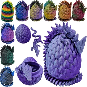 Surprise Dragon Egg Articulating Gemstone Dragon Fidget Figurine - 3D Printed Dragons Flexible ADHD, Autism, Relief Anxiety - Articulated Joints (Purple Mint Silk)