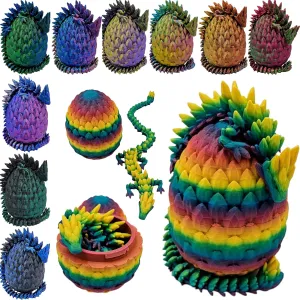 Surprise Dragon Egg Articulating Gemstone Dragon Fidget Figurine - 3D Printed Dragons Flexible ADHD, Autism, Relief Anxiety - Articulated Joints (Rainbow)