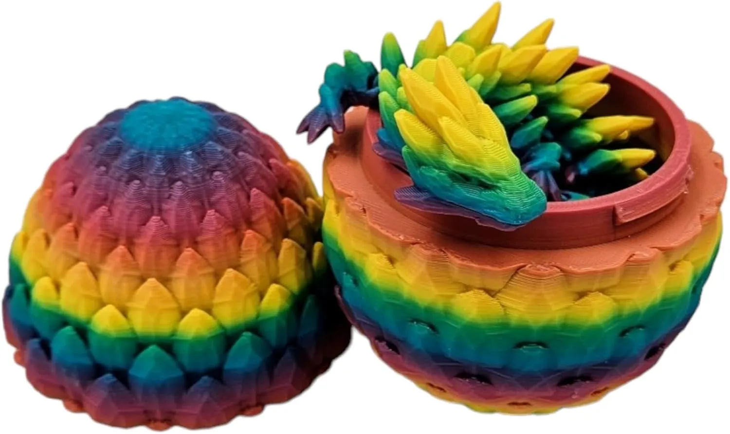 Surprise Dragon Egg Articulating Gemstone Dragon Fidget Figurine - 3D Printed Dragons Flexible ADHD, Autism, Relief Anxiety - Articulated Joints (Rainbow)