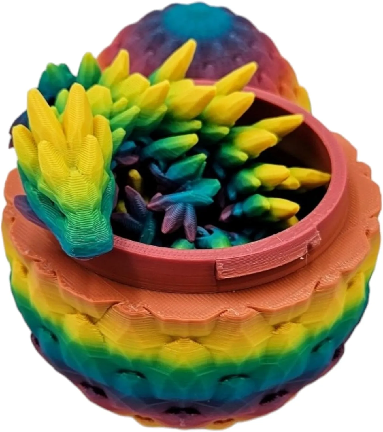 Surprise Dragon Egg Articulating Gemstone Dragon Fidget Figurine - 3D Printed Dragons Flexible ADHD, Autism, Relief Anxiety - Articulated Joints (Rainbow)