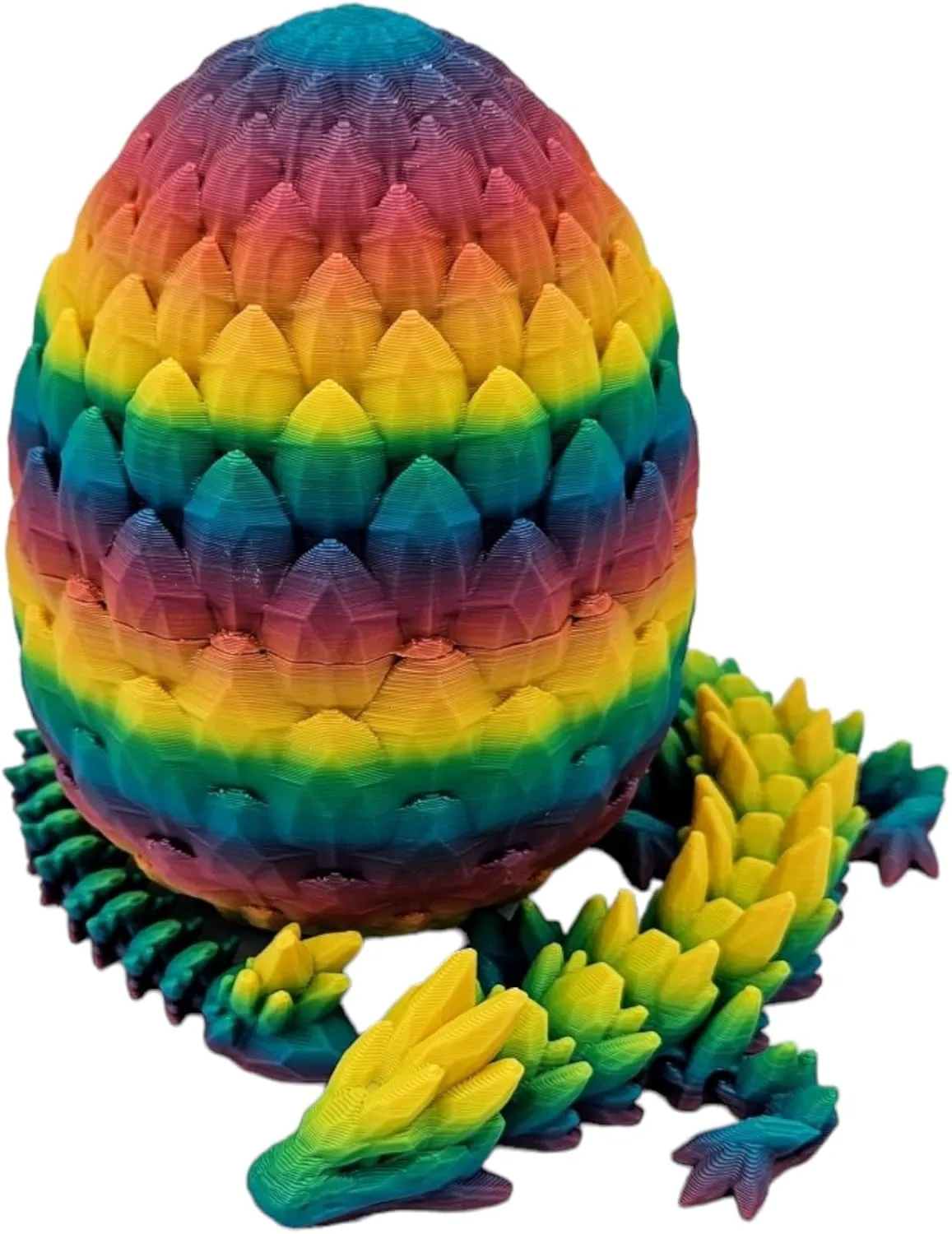 Surprise Dragon Egg Articulating Gemstone Dragon Fidget Figurine - 3D Printed Dragons Flexible ADHD, Autism, Relief Anxiety - Articulated Joints (Rainbow)