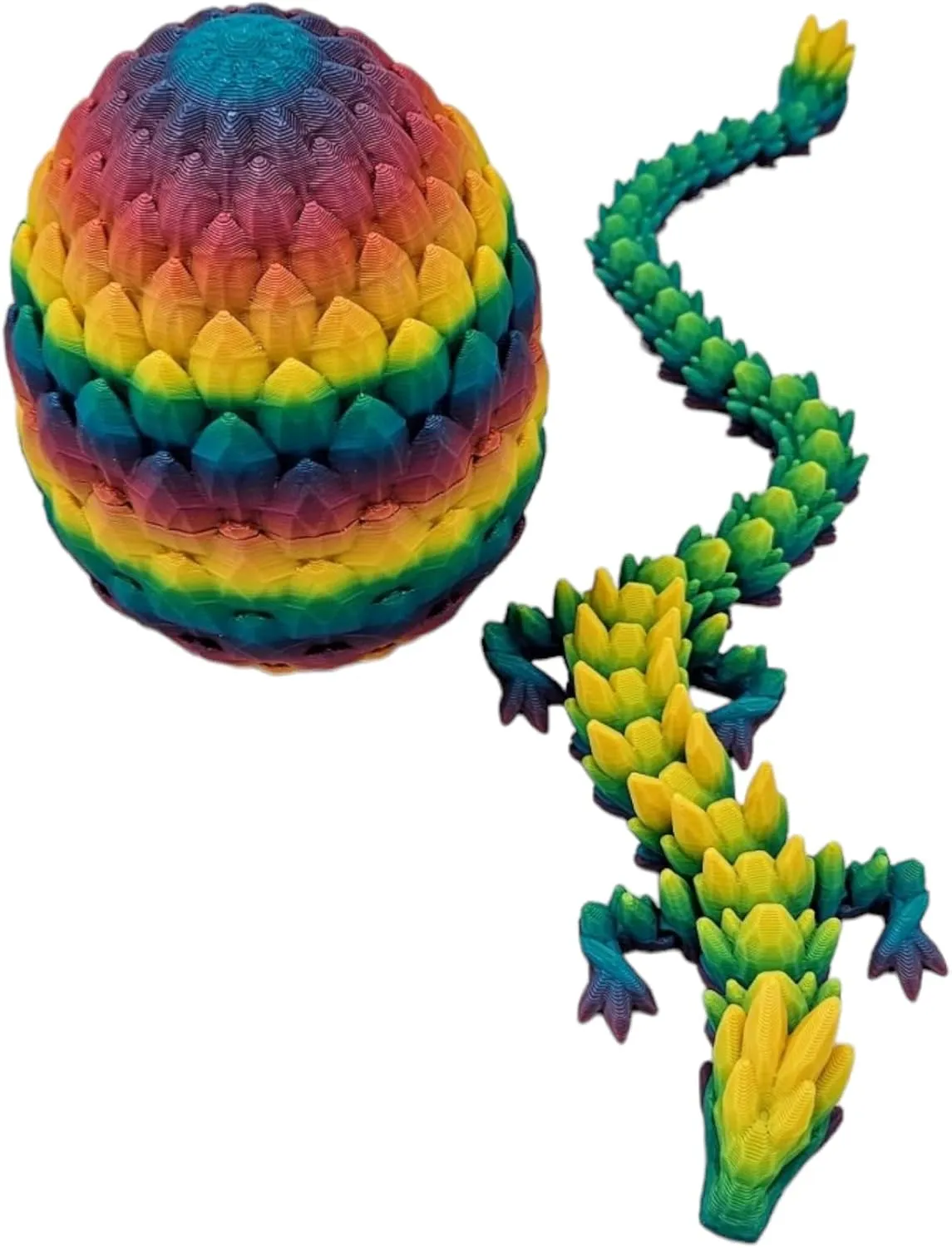 Surprise Dragon Egg Articulating Gemstone Dragon Fidget Figurine - 3D Printed Dragons Flexible ADHD, Autism, Relief Anxiety - Articulated Joints (Rainbow)