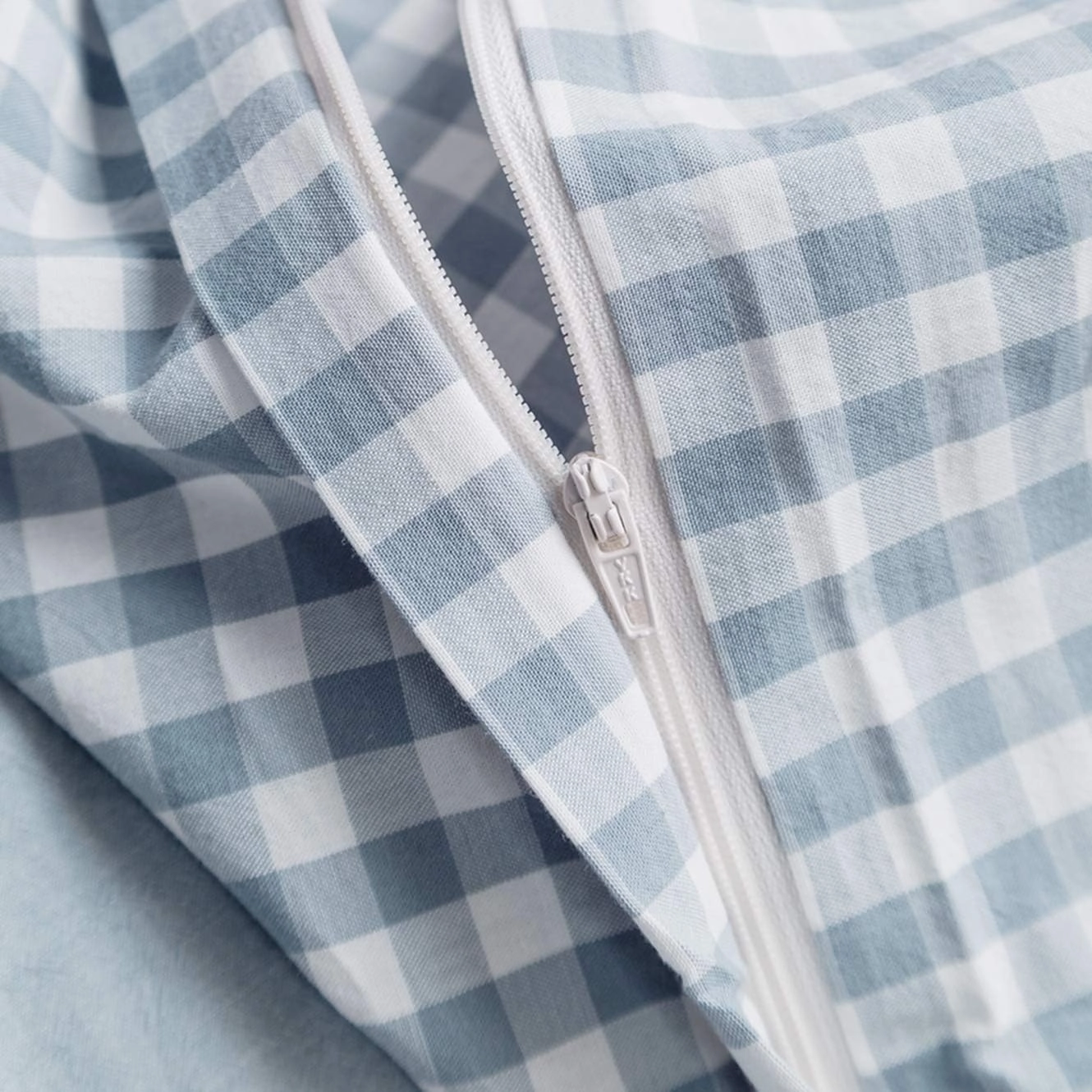 SUSYBAO Gingham Duvet Cover King 100% Washed Cotton Light Blue Plaid Duvet Cover 3 Pieces Set 1 Blue Grid Duvet Cover with Zipper Ties 2 Pillowcases Luxury Soft Gingham Bedding Set Breathable Durable