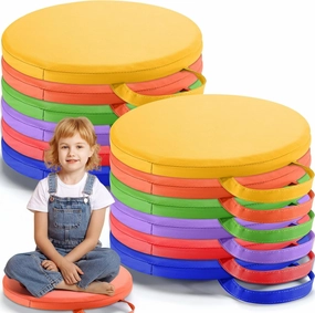 Suzile 12 Pcs 12'' Floor Cushions for Classroom Flexible Floor Seating with Handles Classroom Carpet Cushions for Kids Toddlers Daycare Preschool Furniture(Bright Color,Round)