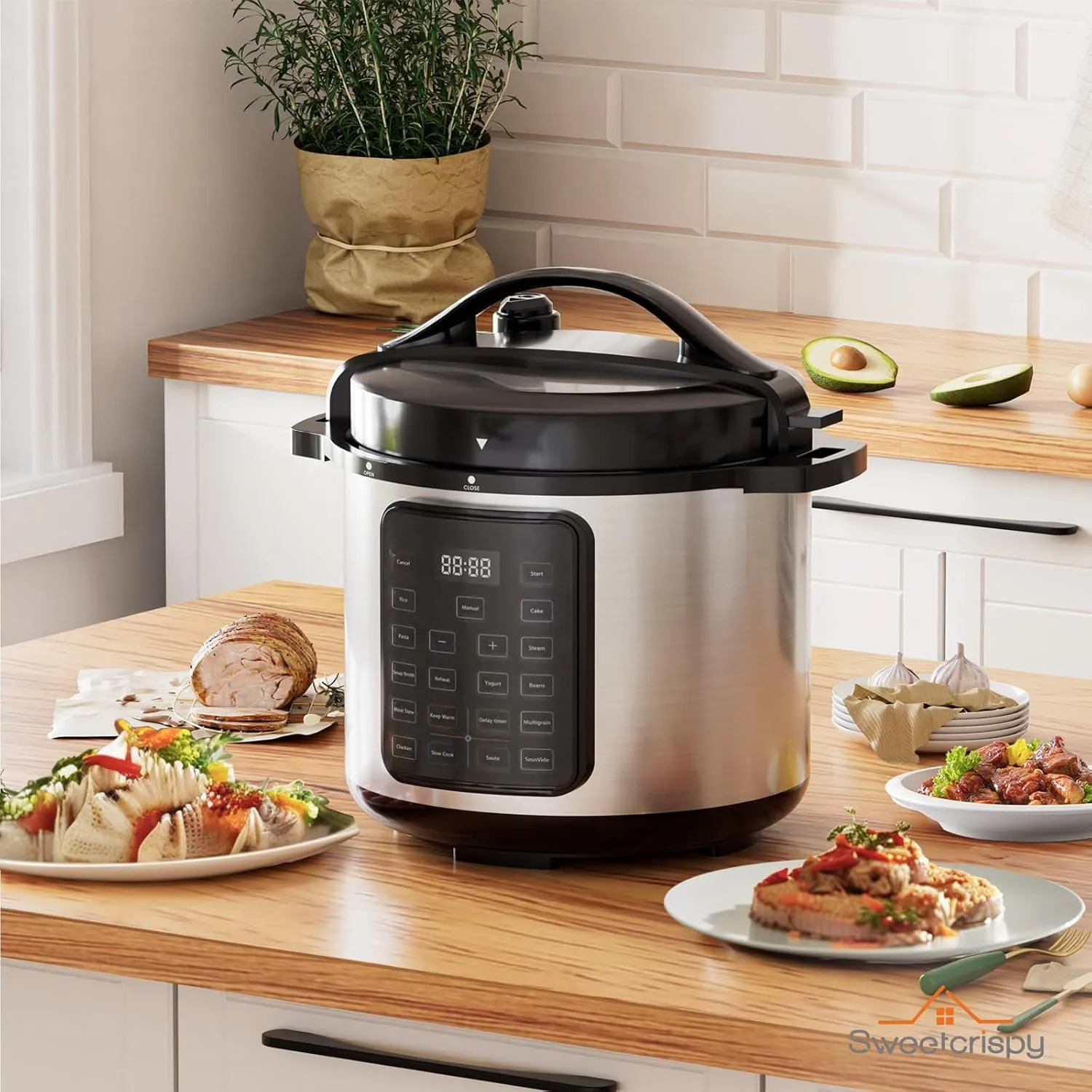 Sweetcrispy 8QT Electric Pressure Cooker,16-in-1 Instant Multi Kitchen Appliances, Slow Cooking Pot Rice Steamer Yogurt Maker, Stainless Steel