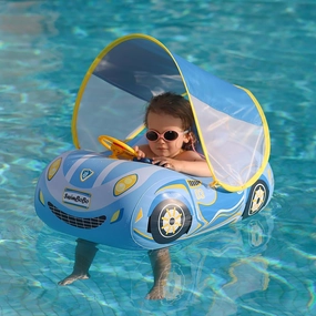 Swimbobo Toddler Pool Float Inflatable Car Baby Swim Float with Adjustable Sun Canopy and Safety Seat Pool Toys for Kids 3  Years Old