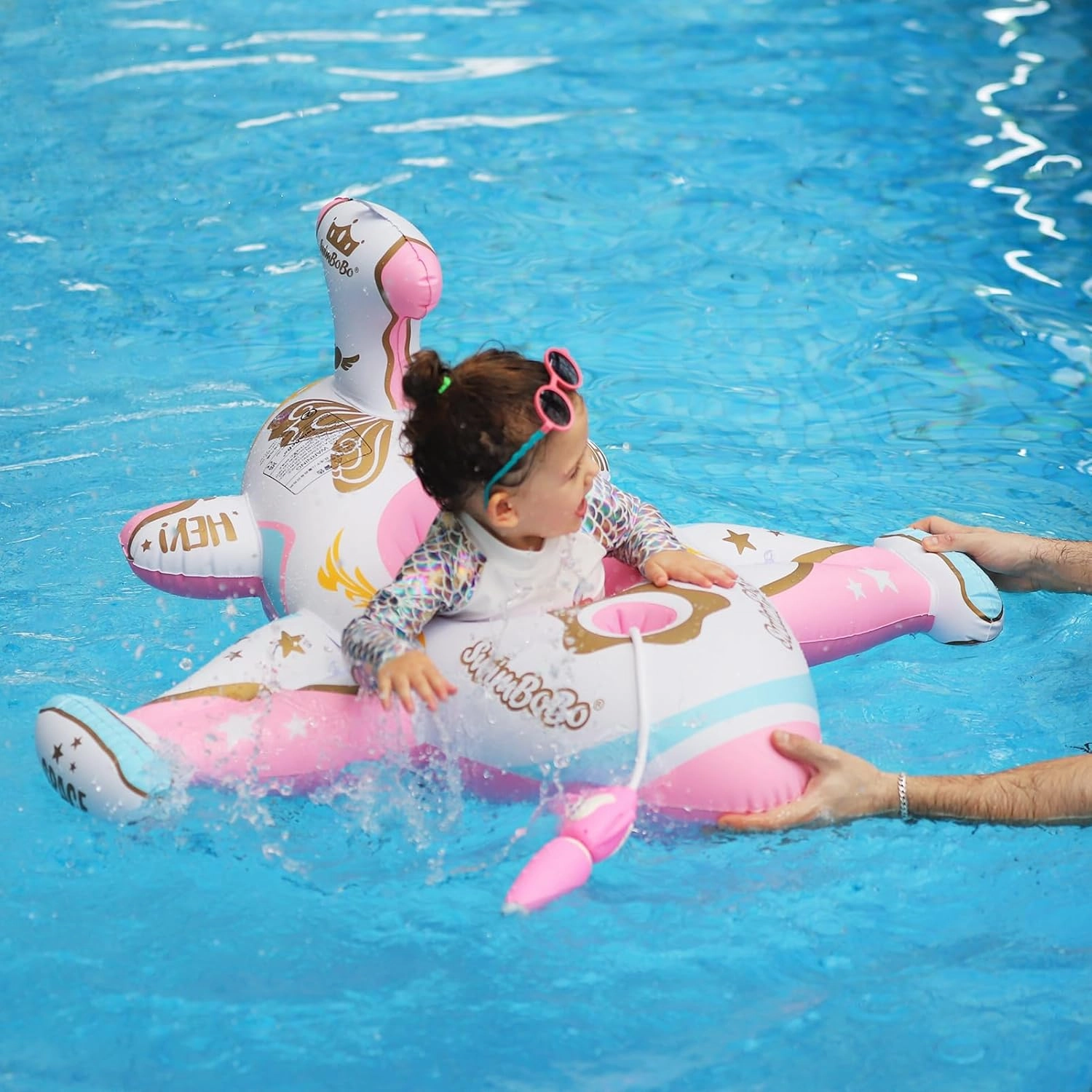 Swimbobo Toddler Pool Float Inflatable Car Baby Swim Float with Adjustable Sun Canopy and Safety Seat Pool Toys for Kids 3  Years Old