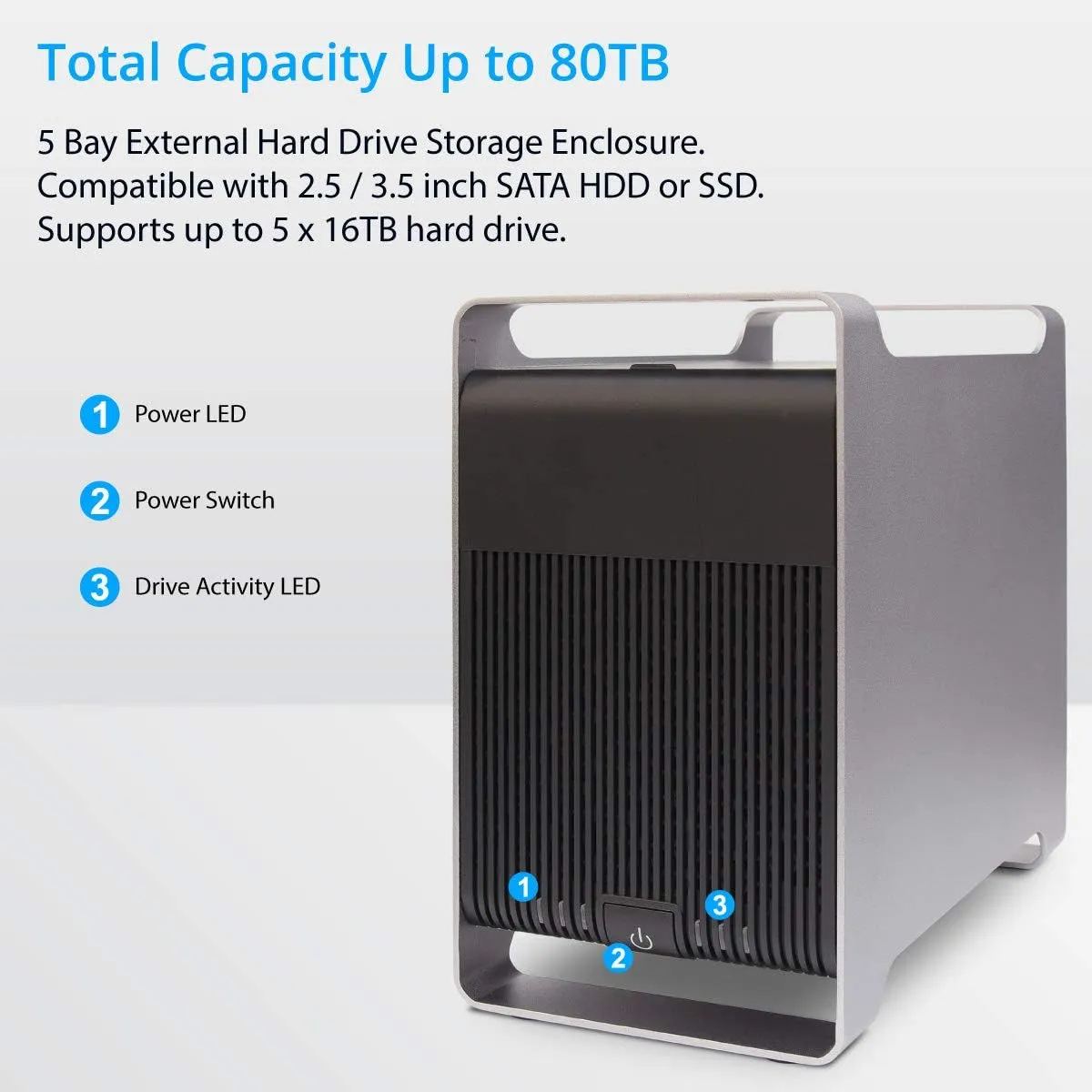 Syba 5 Bay 2.5" and 3.5" SATA HDD External USB 3.0 / eSATA RAID Hard Drive Enclosure - Support 80TB & RAID 0/1/5/10/JBOD Mode