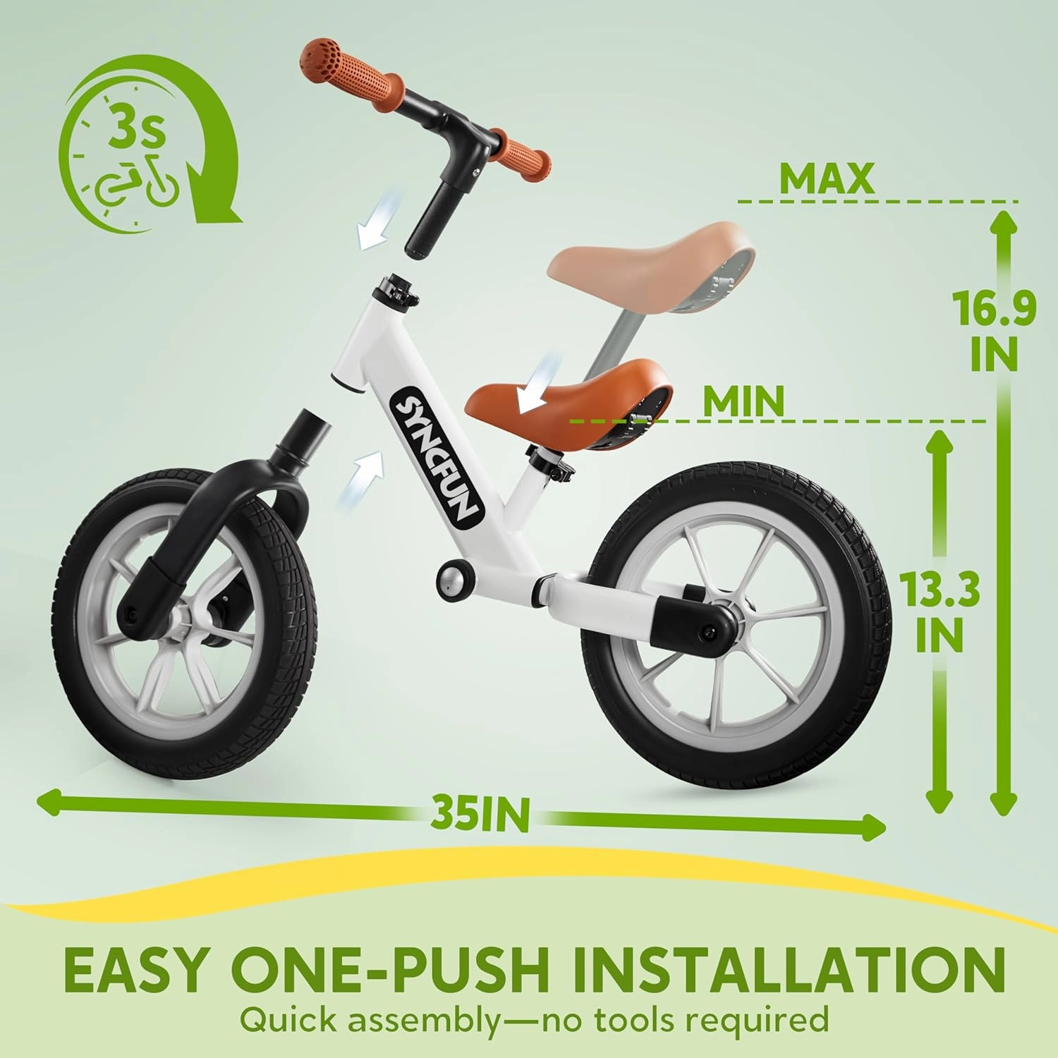 SYNCFUN 12'' Toddler Balance Bike for 2, 3, 4, 5 Year Old Kids, Lightweight Bike with Adjustable Seat and Rubber Tires for Children, Balancing Toy for 2-5 Girls and Boys Birthday Gift (White)