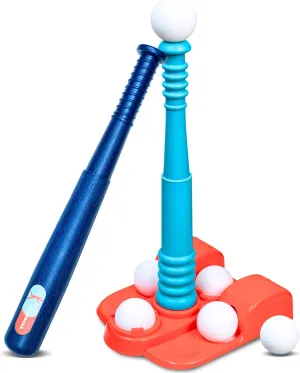 T Ball Stand for Toddlers 3-5, 5-8 - Baseball Set Includes 6 Balls, Adjustable Batting Tee, and Storage Net