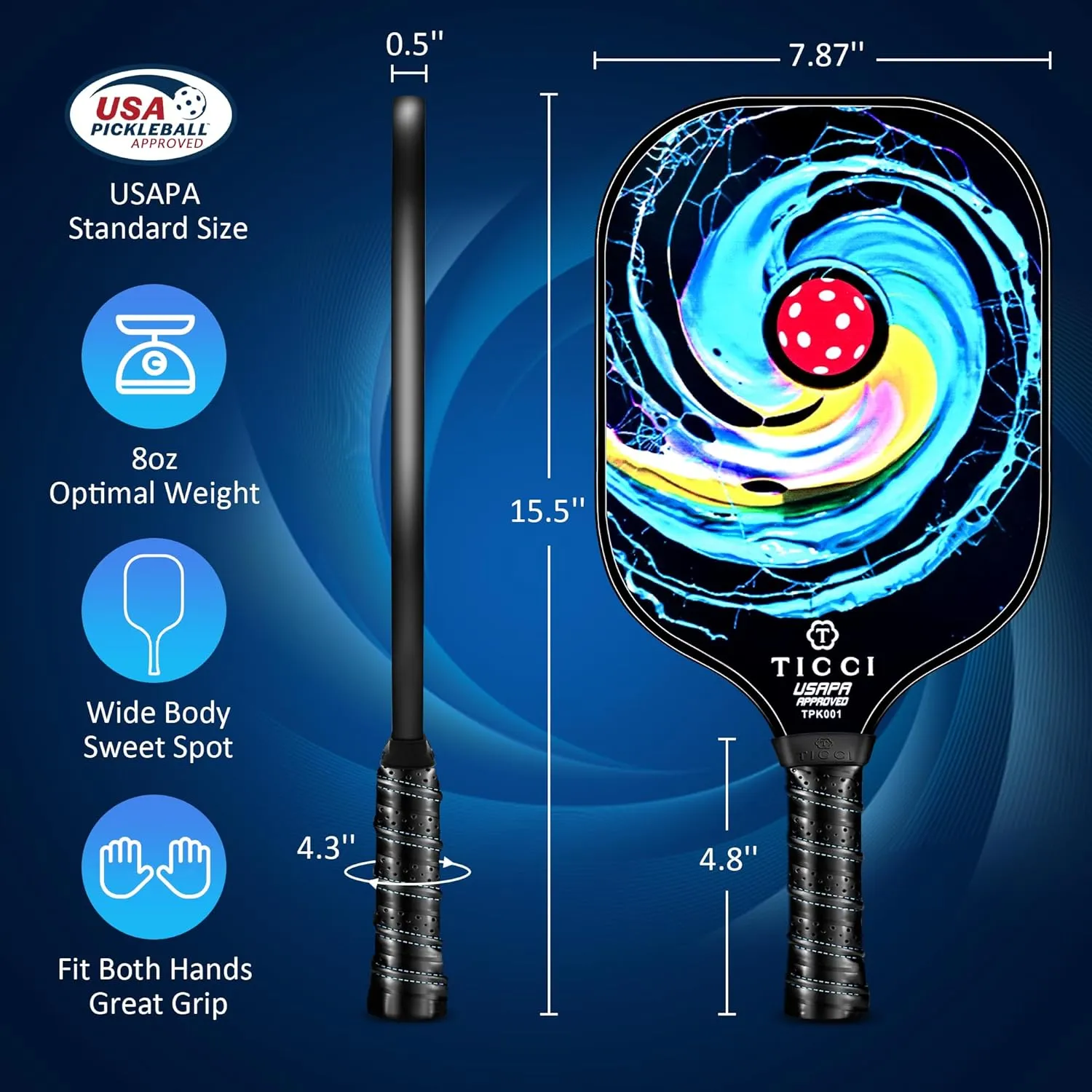 T TICCI Pickleball Paddles Set of 2, USAPA Approved Fiberglass Pickle Ball Paddles with 4 Pickleballs, Lightweight Rackets for Adults & Kids, Includes Carry Bag & Net Bag for Men, Women, Beginners,