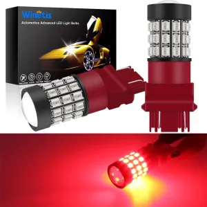 T25 3156 3157 LED Strobe Brake Tail Lights Bulbs, Bright Red Flashing 3057K 4057K 3457 4114 4157KX 3157KK 3157KX 3155 12V Stop Lights 2835 SMD with Projector for Cars, Trucks, Pack of 2