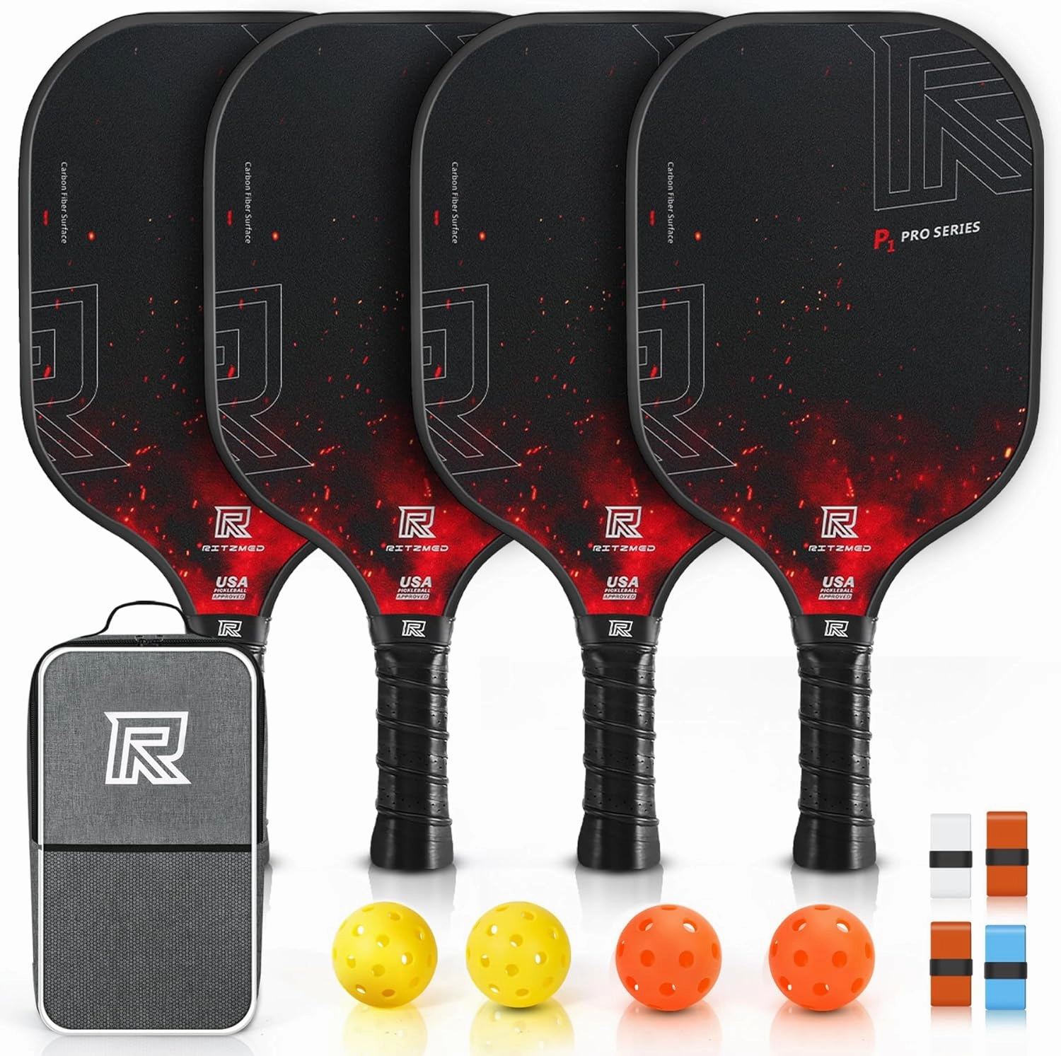 T-300 Carbon Fiber Pickleball Paddles Set of 4/2，Premium Pro Pickleball Paddles,USAPA Approved，Spin Texture,Beginner’s Pickle Ball Equipment Sets Upgraded Version