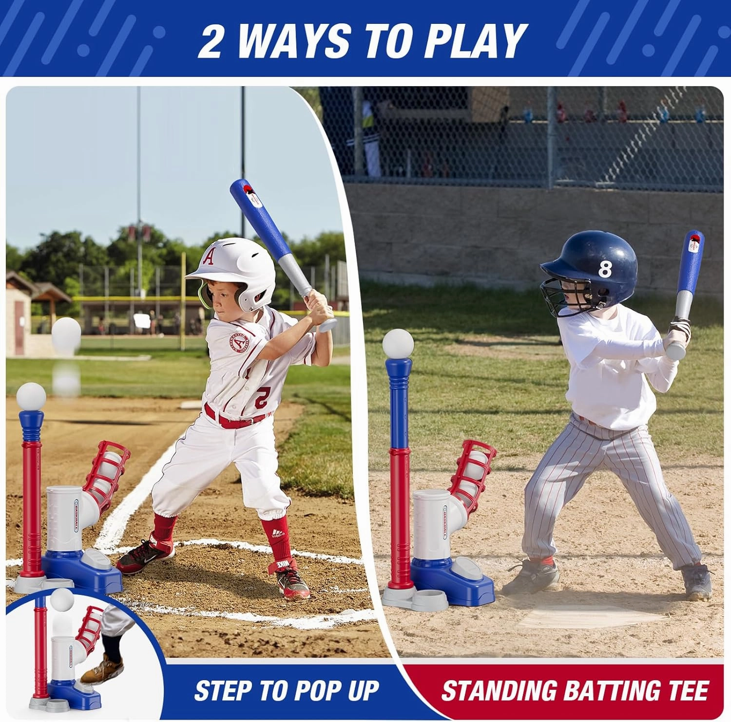 T Ball Sets for Kids 3-5, Tee Ball Set with Step on Pitching Machine/Adjustable Batting Tee/Retractable Baseball Bat/8 Balls, Outdoor Sport Toy Games for Boys Toddlers