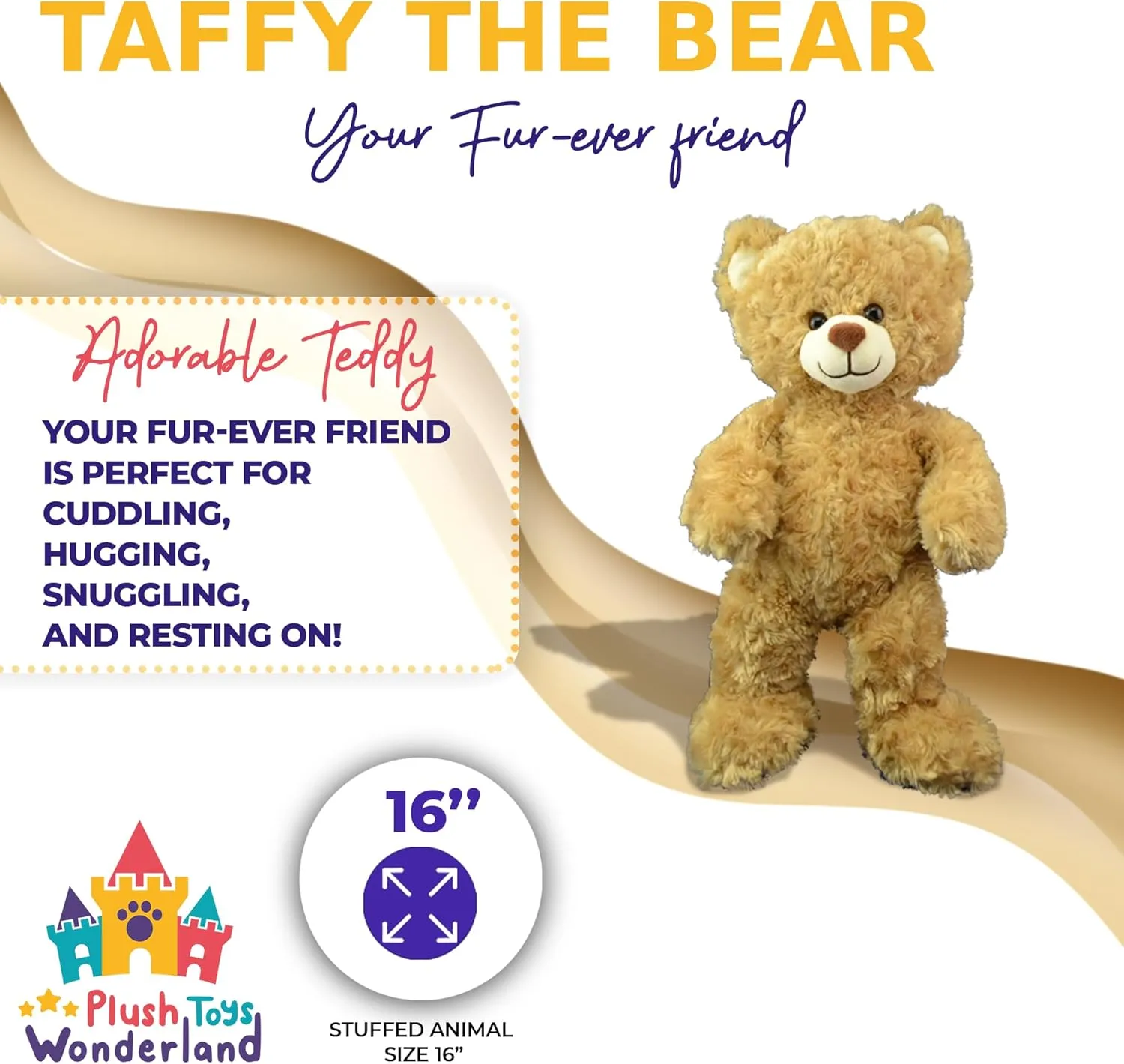 Taffy The Brown Teddy Bear - 16 Inch Plush Stuffed Animal, Soft & Cuddly Valentine’s Day Gift for Kids, Girlfriend & Loved Ones