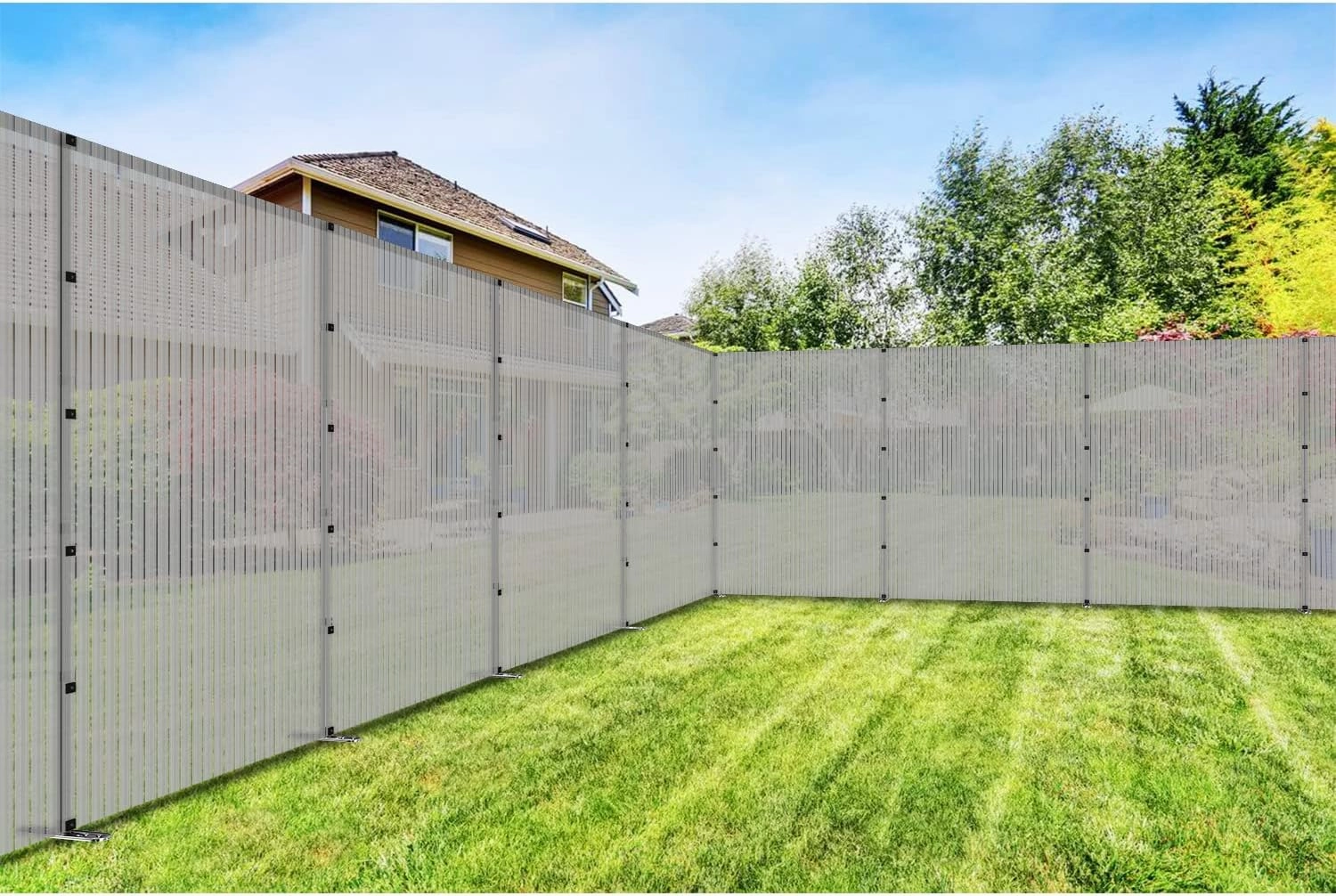 TANG Outdoor Privacy Fencing with Poles Ground Spikes Dog Garden Privacy Fence Backyard Patio Yard Barrier Boarder Divider Hollow Grey 6'x7'