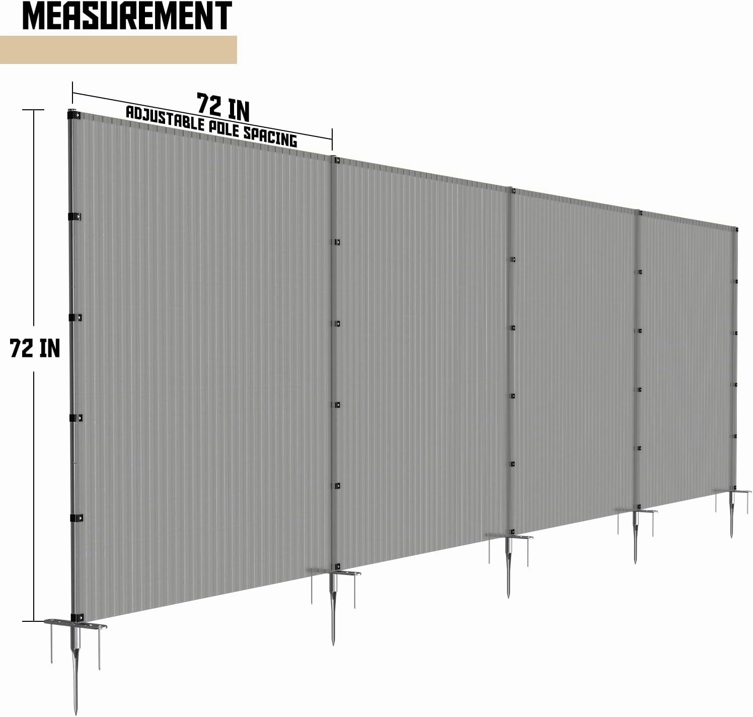 TANG Outdoor Privacy Fencing with Poles Ground Spikes Dog Garden Privacy Fence Backyard Patio Yard Barrier Boarder Divider Hollow Grey 6'x7'