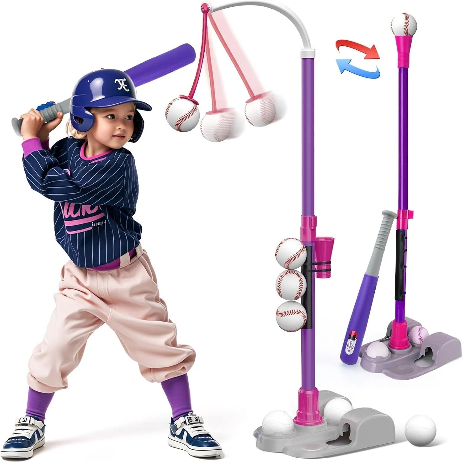 Tball Set, Tee Ball Set, Kids Baseball Bat, Tball Set for Toddlers 3-5, Toddler Baseball Bat, T Ball Sets for Kids 3-5 Boy, Purple