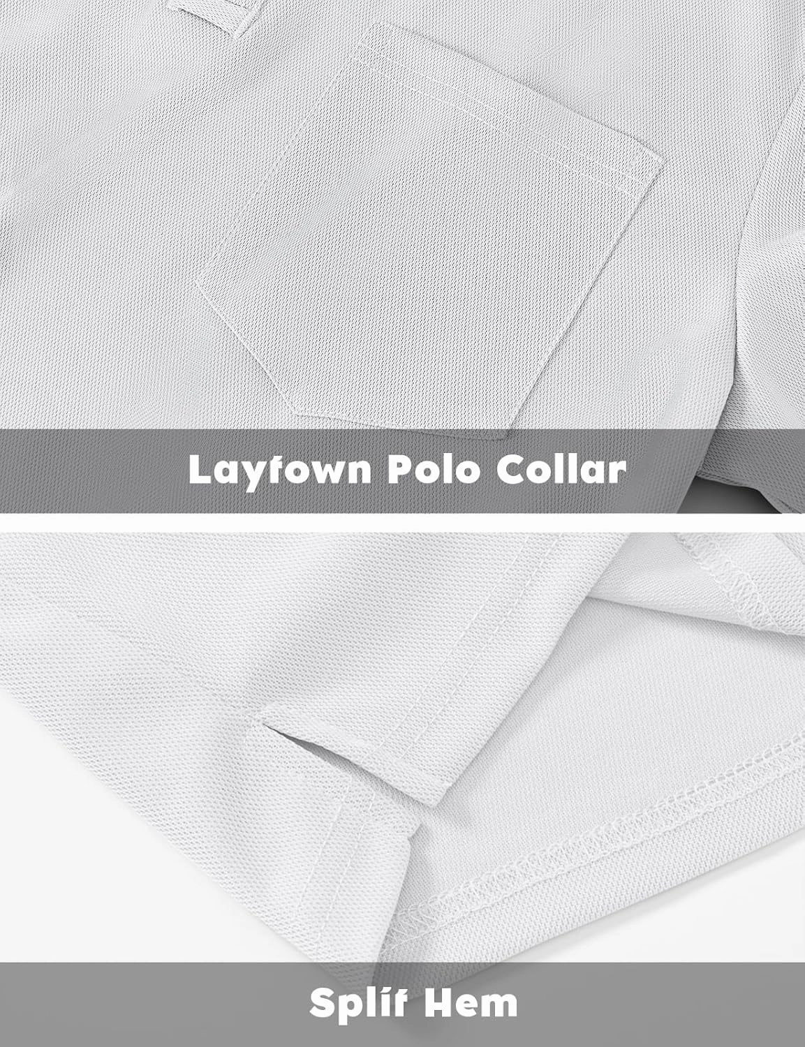 TBMPOY Men's Polo Shirts with Pocket Golf Long Sleeve Quick Dry Lightweight Collared Stylish Moisture Wicking Business Tennis