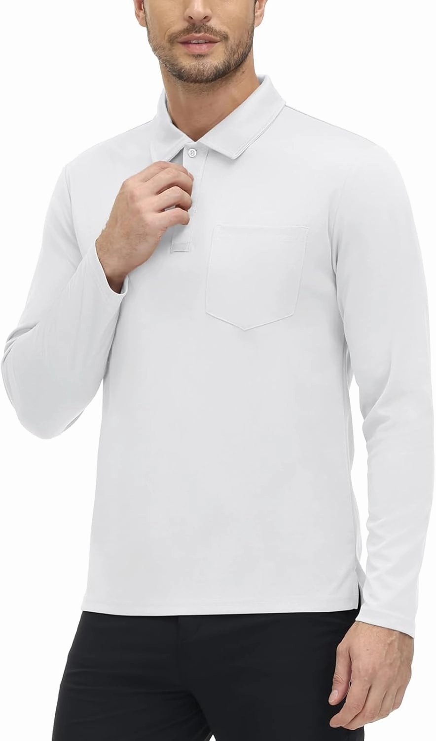 TBMPOY Men's Polo Shirts with Pocket Golf Long Sleeve Quick Dry Lightweight Collared Stylish Moisture Wicking Business Tennis