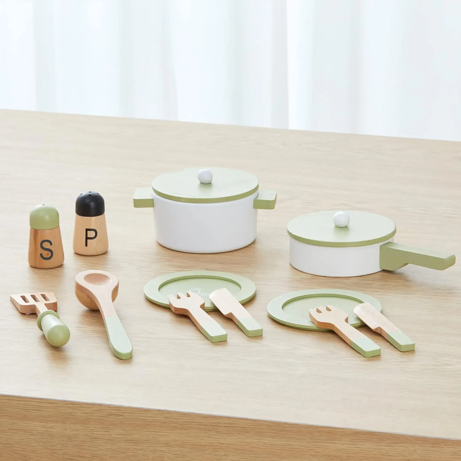 Teamson Kids - Little Chef Frankfurt Wooden Cookware Play Kitchen Accessories for Toddler Boys and Girls, Cookware Set Includes Utensils, Pots, Pans, Plates