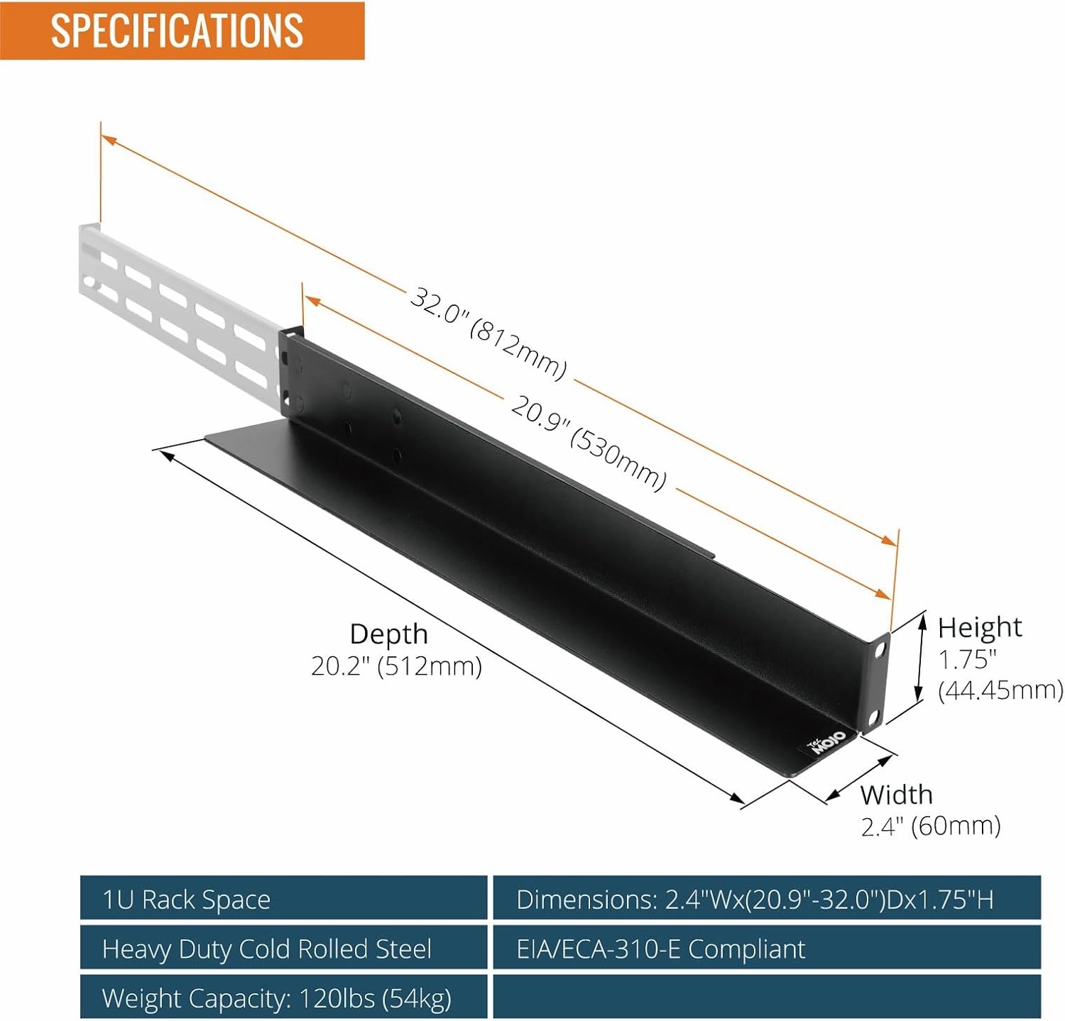 Tecmojo 1U Universal Rack Mount Rails,4-Post Server Rack Shelf Rail with 20.9"-32" Adjustable Depth Fit for Non-Rack Mountable Server/Networking/AV/IT Equipment