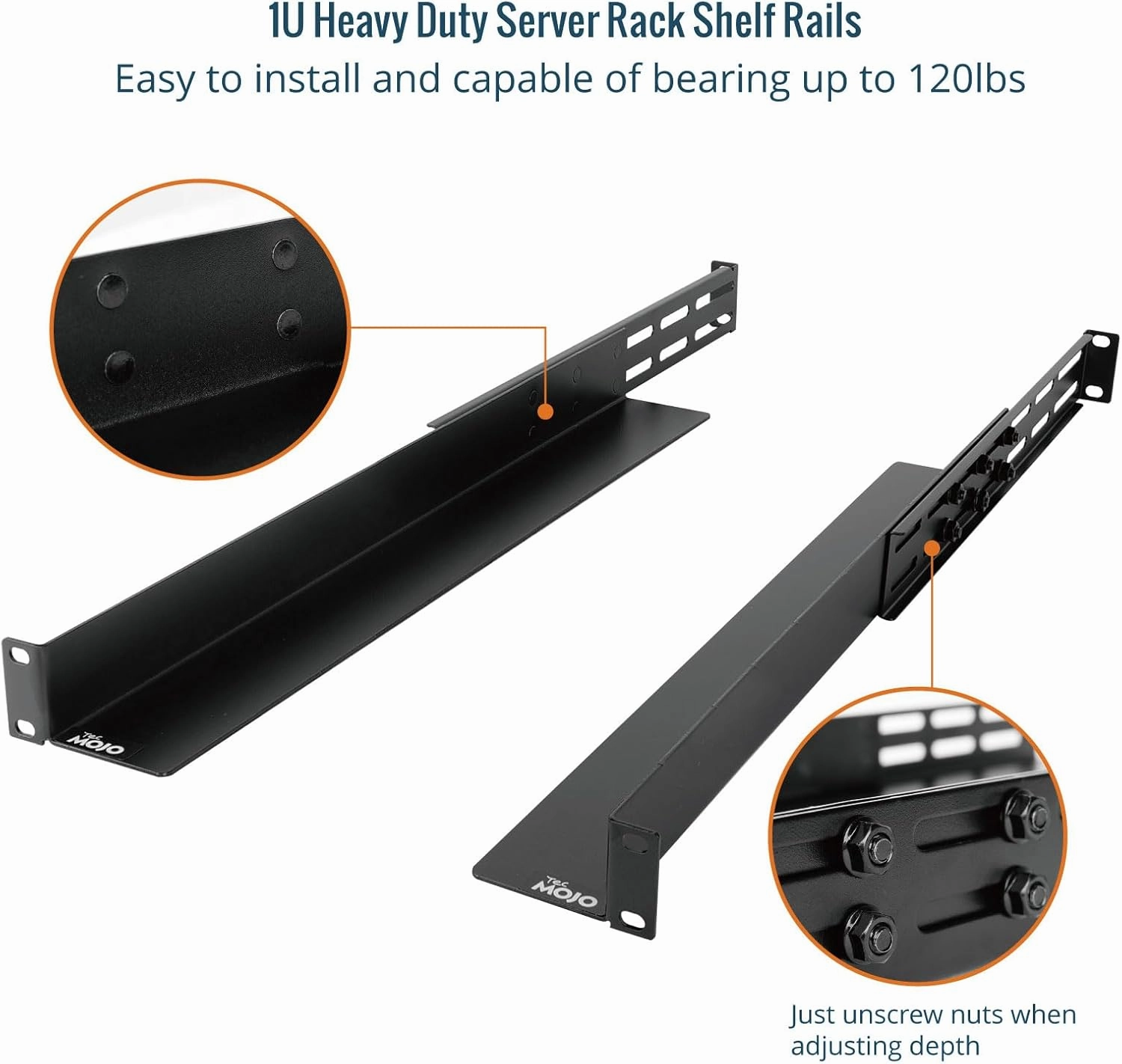 Tecmojo 1U Universal Rack Mount Rails,4-Post Server Rack Shelf Rail with 20.9"-32" Adjustable Depth Fit for Non-Rack Mountable Server/Networking/AV/IT Equipment