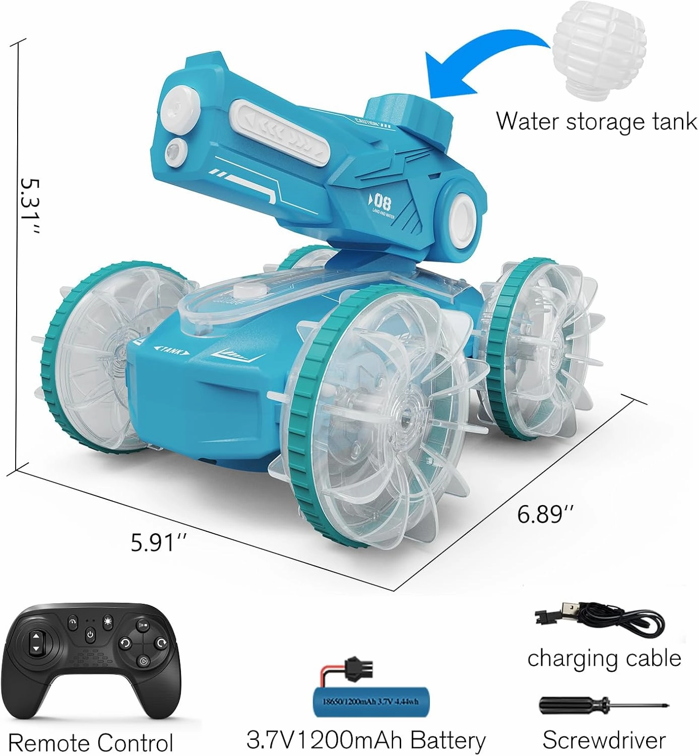 Tecnock Amphibious Remote Control Car Boat for Kids, 2.4GHz 4WD Water Squirt RC Stunt Car with LED Lights, 45-Minute Playtime, Pool Toy Gift for Boys and Girls Ages 6 