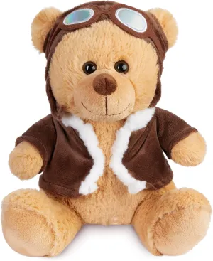 Teddy Bear Pilot with Vintage Aviator Glasses - Brown - 10 Inches Cuddly Toy in Uniform - Military Plush Bear