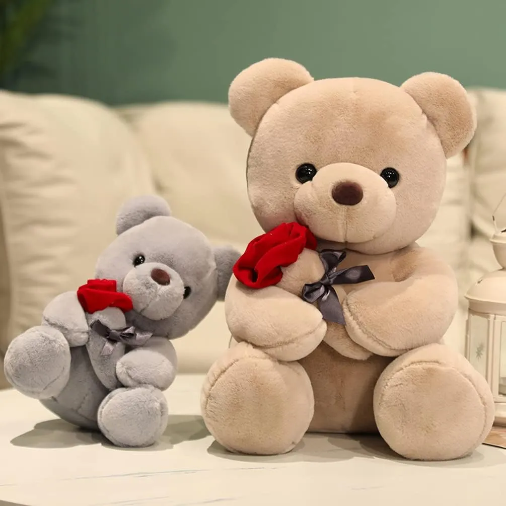 Teddy Bear Plush Stuffed Animal,Cute Teddy Bear with Rose,Sweet Rose Bear Gift for Your Loved,Teddy Bear for Girlfriend Kids Birthday, Valentine, Christmas(13.7 inches, Brown)